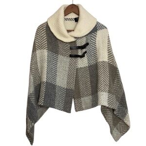 Branigan Weavers Poncho Womens One Size Cream Gray Wool Herringbone Sweater